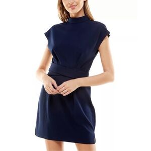B Darlin Juniors' Cap-Sleeve Mock-Neck Tie-Waist Elegant Navy Blue Dress size 0